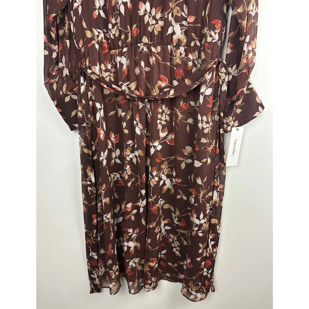 NWT Calvin Klein Floral Keyhole Maxi Dress Size 14 Burgundy Boho Peasant Folk - Picture 5 of 12
